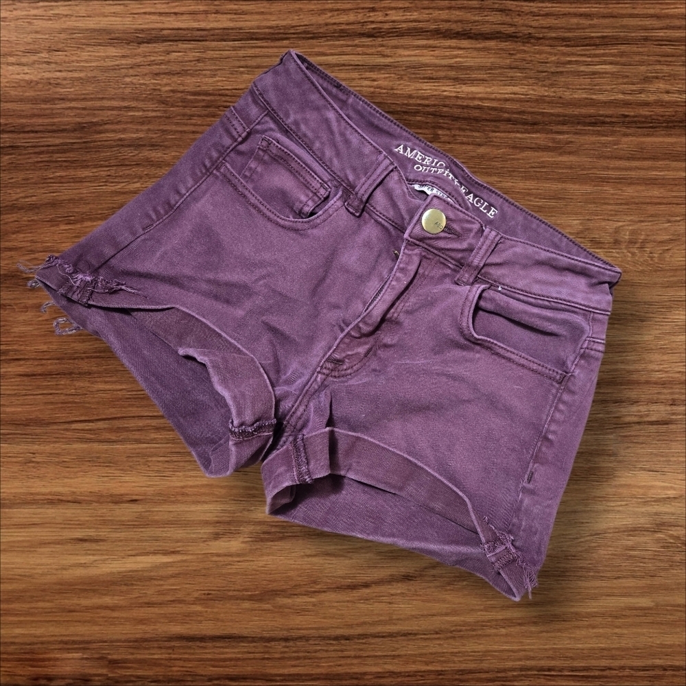American Eagle Outfitters Burgindy High Rise Shortie Jean Shorts